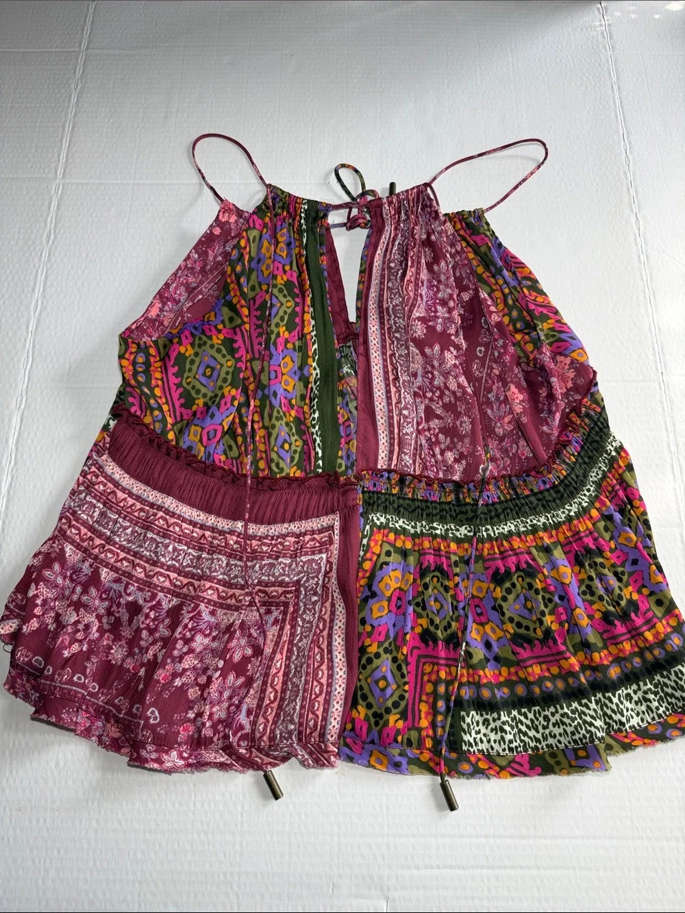 Free People Multicolor Patchwork Spaghetti Strap  - Burgundy Mix Size M